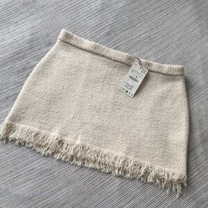 Zara Cream Textured Mini Skirt with Fringe